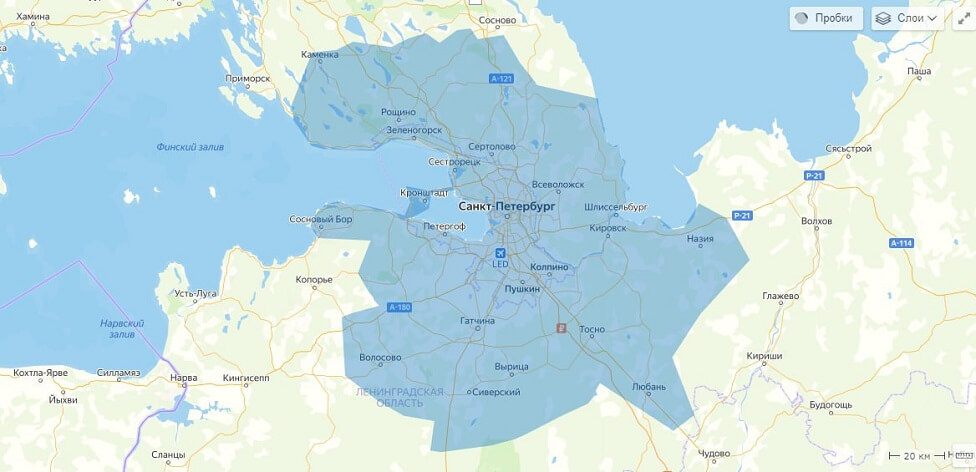 карта доставки нерудных сыпучих материалов в Ленинградской области